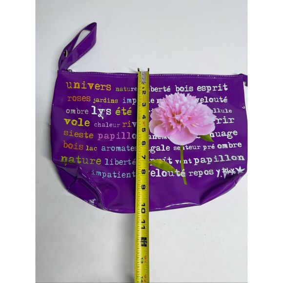 Incidence Women’s Patent Faux Leather Floral Print Purple Makeup Toiletry Bag - Picture 10 of 10